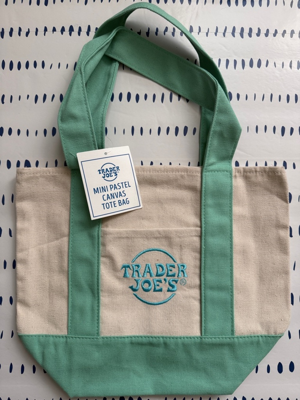 Trader Joe's Mini Pastel Canvas Tote Bag in Mint Green and Light Blue